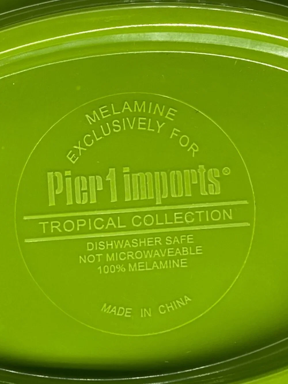 RARE Pier 1 Plates Palm Leaf Set Tropical Collection Melamine Green 9x6
